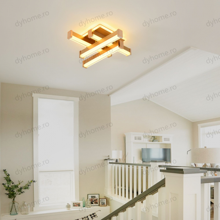 Plafoniera LED 4 linii design Auriu, 3 tipuri de lumina, 62W [3]
