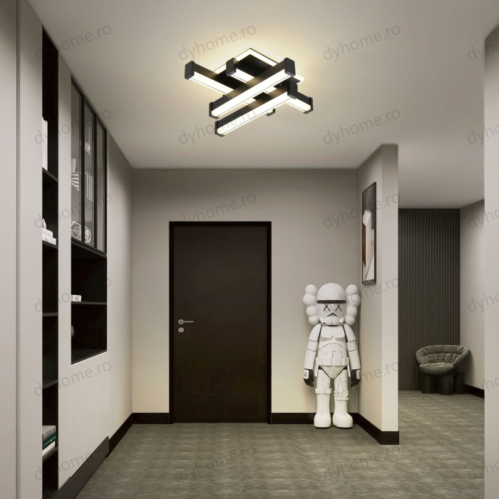 Plafoniera LED 4 linii design Negru, 3 tipuri de lumina, 62W [2]