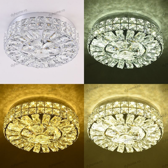Plafoniera LED cristal circular design, 3 tipuri de lumina, 48W [4]