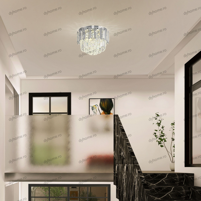 Plafoniera LED cristal circular design argint Diametru 300 mm, 3 tipuri de lumina, 48W [3]