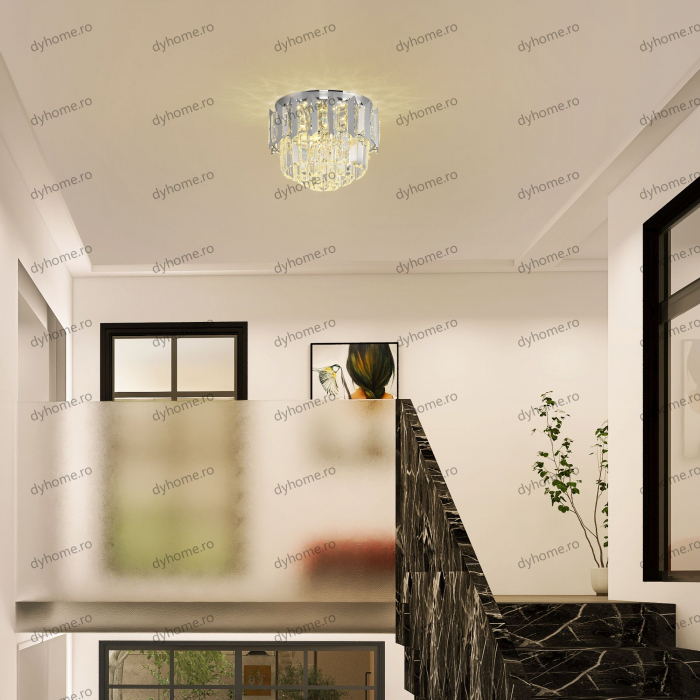 Plafoniera LED cristal circular design argint Diametru 300 mm, 3 tipuri de lumina, 48W [4]