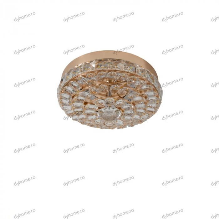 Plafoniera LED cristal circular design auriu, 3 tipuri de lumina, 48W [2]