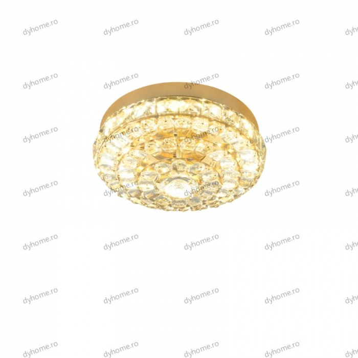 Plafoniera LED cristal circular design auriu, 3 tipuri de lumina, 48W [4]