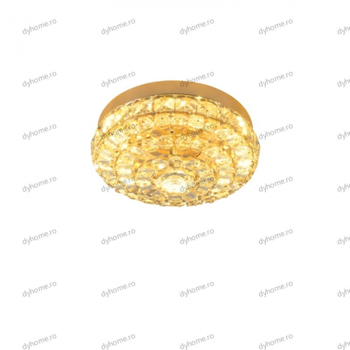 Plafoniera LED cristal circular design auriu, 3 tipuri de lumina, 48W [3]