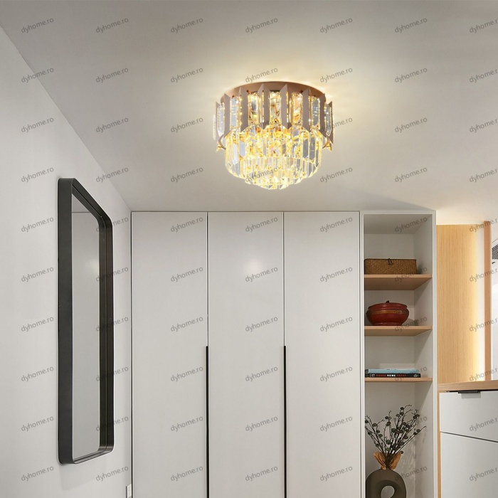 Plafoniera LED cristal circular design auriu Diametru 300 mm, 3 tipuri de lumina, 48W [1]