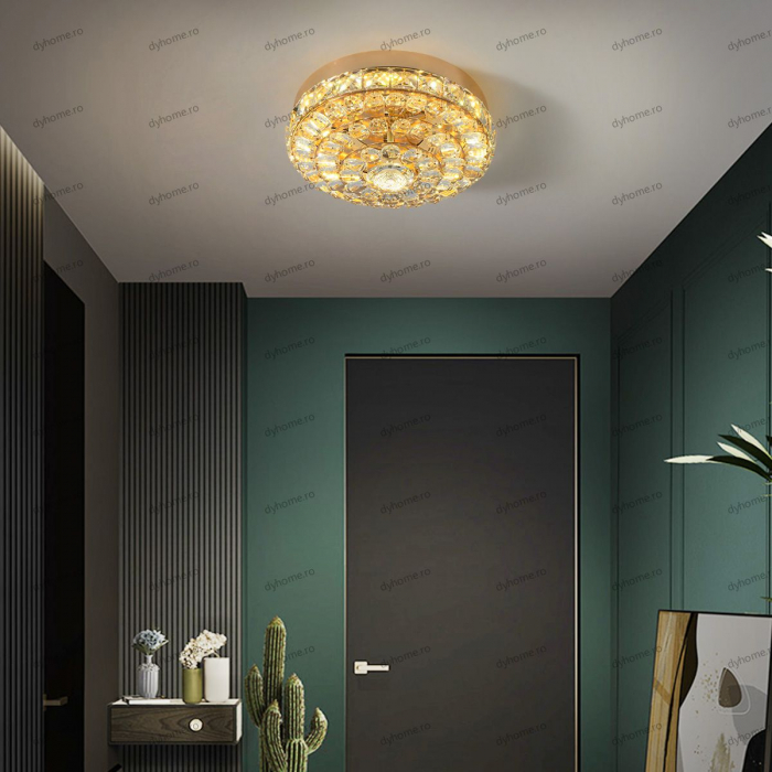 Plafoniera LED cristal circular design auriu, 3 tipuri de lumina, 48W [1]