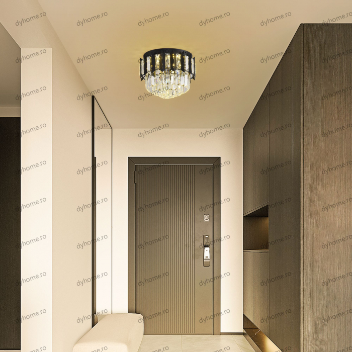 Plafoniera LED cristal circular design negru Diametru 300 mm, 3 tipuri de lumina, 48W [4]