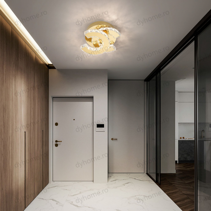 Plafoniera LED cristal letter C design Auriu, 3 tipuri de lumina, 32W [2]