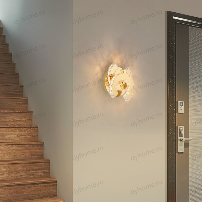 Plafoniera LED cristal letter C design Auriu, 3 tipuri de lumina, 32W [3]