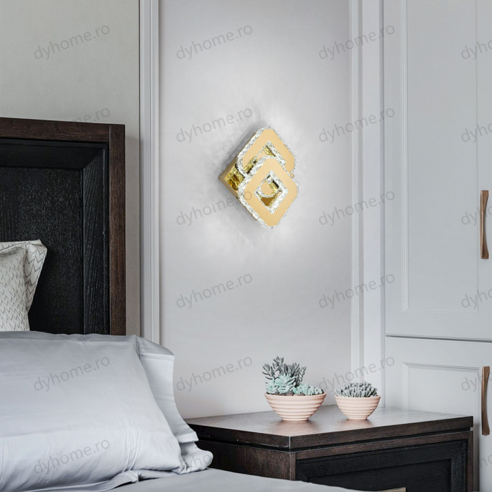 Plafoniera LED cristal partrat design Auriu, 3 tipuri de lumina, 32W [1]