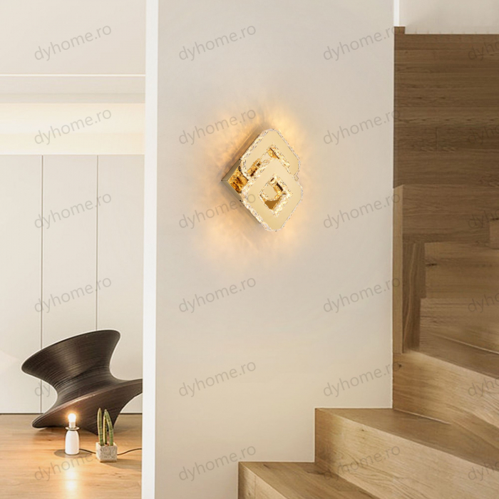 Plafoniera LED cristal partrat design Auriu, 3 tipuri de lumina, 32W [3]