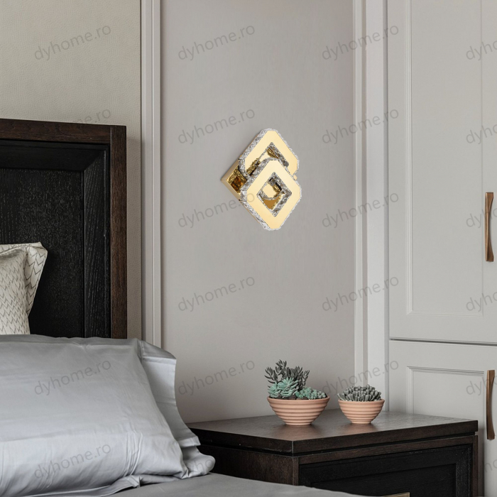 Plafoniera LED cristal partrat design Auriu, 3 tipuri de lumina, 32W [4]