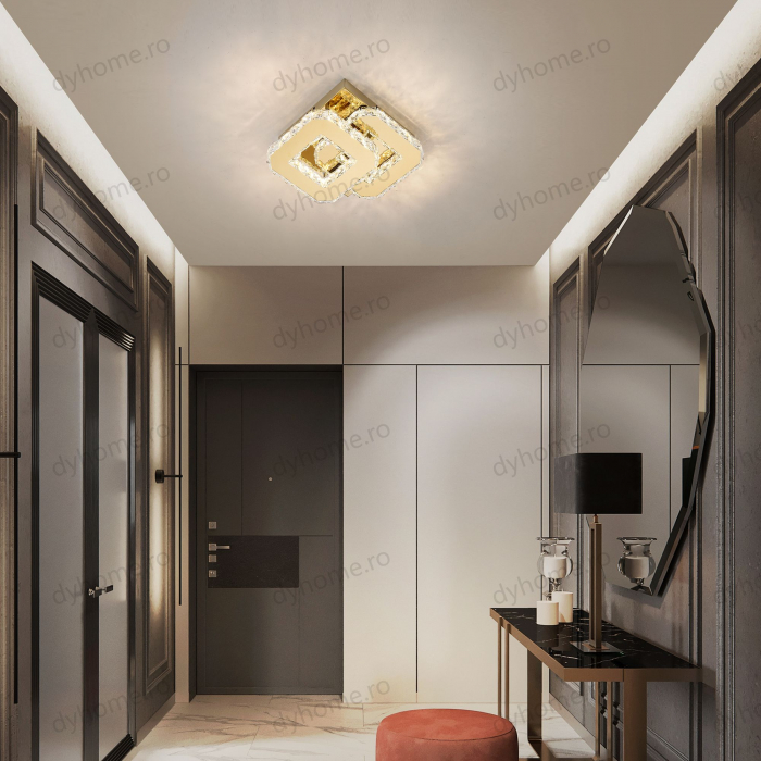 Plafoniera LED cristal partrat design Auriu, 3 tipuri de lumina, 32W [2]
