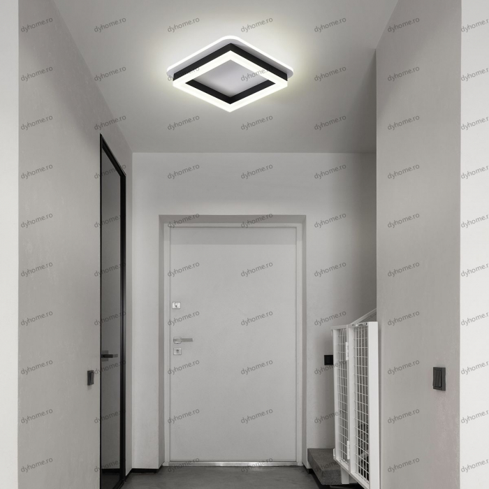 Plafoniera LED partrat design negru, 3 tipuri de lumina, 64W [1]