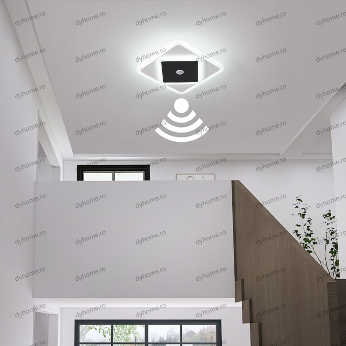Plafoniera LED partrat design negru cu senzor, 30W [2]
