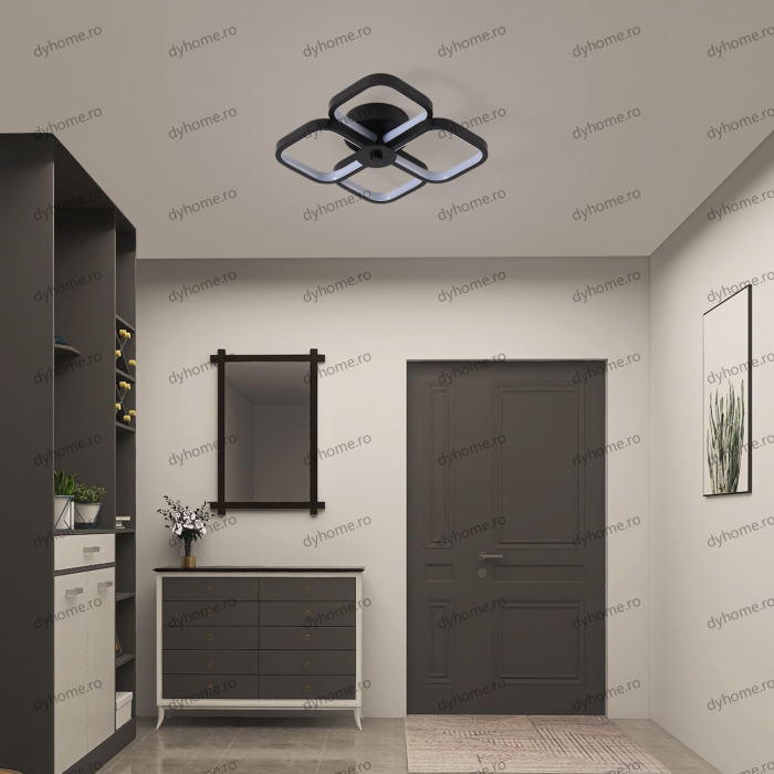 Plafoniera LED patrat design negru, 3 tipuri de lumina, 64W [1]