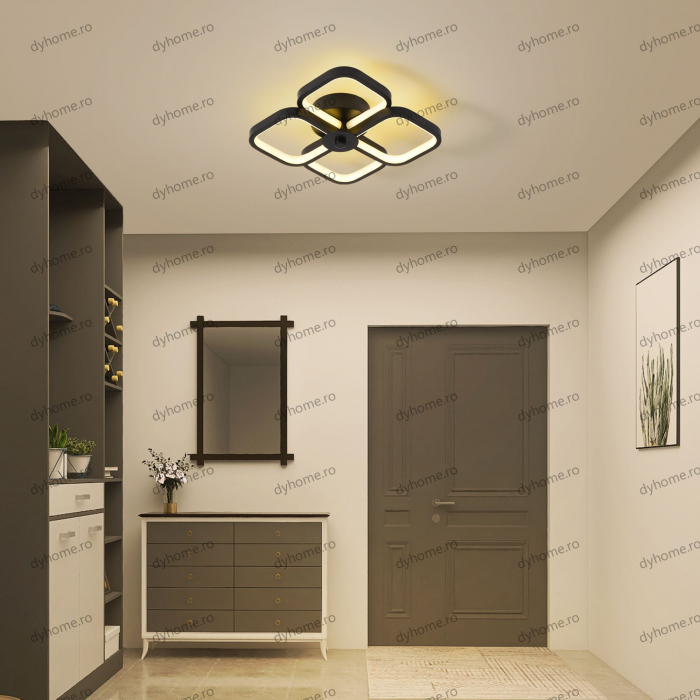 Plafoniera LED patrat design negru, 3 tipuri de lumina, 64W [4]