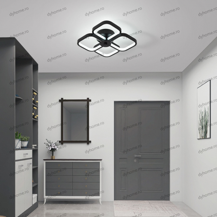 Plafoniera LED patrat design negru, 3 tipuri de lumina, 64W [2]