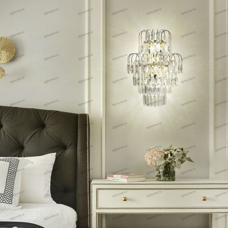 Candelabre & Cristale - Aplica de perete cristal design argint, LED+2*E14