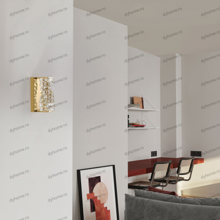 Candelabre & Cristale - Aplica de perete LED cristal cilindru design auriu, 3 tipuri de lumina, 10W
