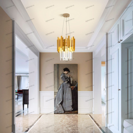 Candelabre & Cristale - Candelabru LED cristal design auriu Diametru 270 mm cu telecomanda, dimabila, 24W