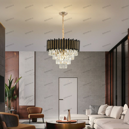 Pendule - Candelabru cristal design negru, Diametru 500 mm transparent cristal,  9*E14