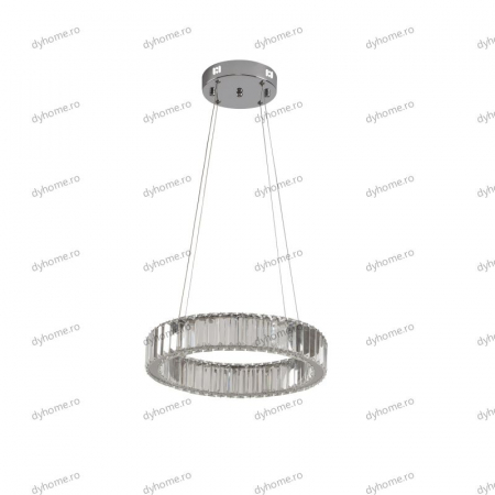 Candelabru LED cristal circular design argint Diametru 400 mm cu telecomanda, dimabila, 32W [1]