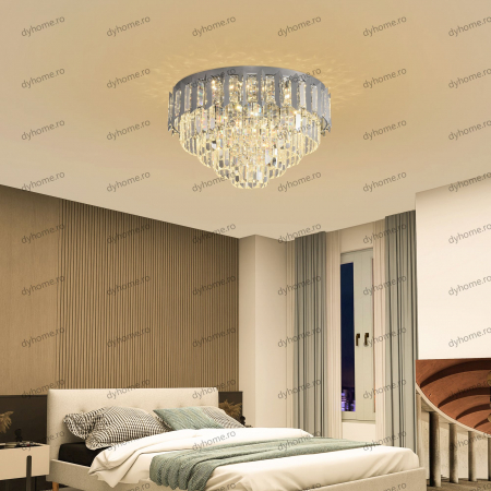 Candelabru LED cristal circular design argint Diametru 480 mm cu telecomanda, dimabila, 96W [7]