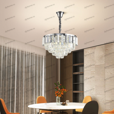 Candelabru LED cristal circular design argint Diametru 480 mm cu telecomanda, dimabila, 96W [2]
