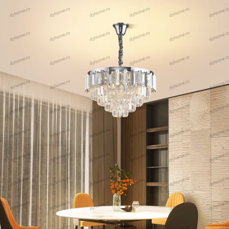 Candelabru LED cristal circular design argint Diametru 480 mm cu telecomanda, dimabila, 96W [3]