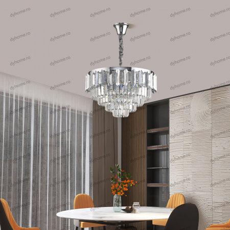 Candelabre & Cristale - Candelabru LED cristal circular design argint Diametru 480 mm cu telecomanda, dimabila, 96W