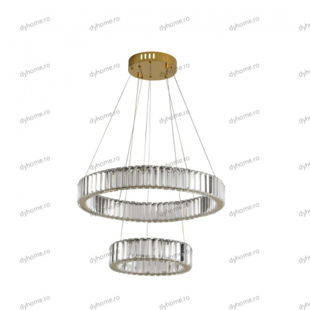 Candelabru LED cristal circular design auriu Diametru 550 mm cu telecomanda, dimabila, 64W [1]