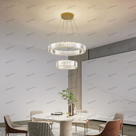 Pendule - Candelabru LED cristal circular design auriu Diametru 550 mm cu telecomanda, dimabila, 64W