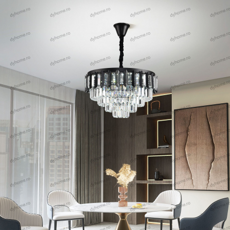 Candelabru LED cristal circular design negru Diametru 480 mm cu telecomanda, dimabila, 96W [1]