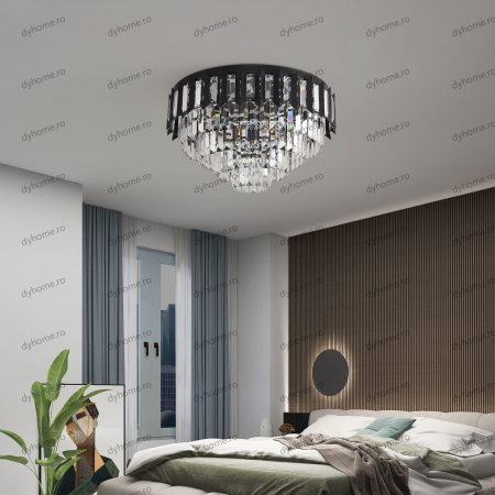 Candelabru LED cristal circular design negru Diametru 480 mm cu telecomanda, dimabila, 96W [4]