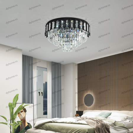Candelabru LED cristal circular design negru Diametru 480 mm cu telecomanda, dimabila, 96W [5]