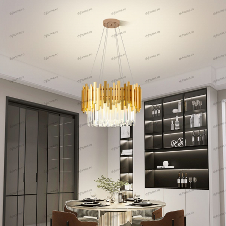 Candelabre & Cristale - Candelabru LED cristal design auriu Diametru 500 mm cu telecomanda, dimabila, 76W