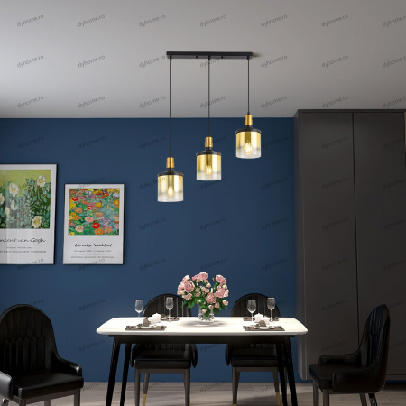 Pendule - Candelabru sticla abajur negru, E27*3