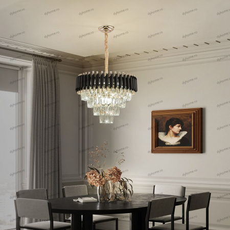 Pendule - Lustra candelabru cristal design negru, Diametru 500 mm transparent cristal,  9*E14