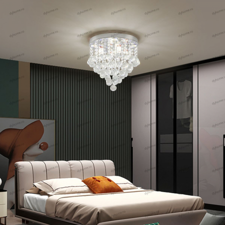 Candelabre & Cristale - Lustra cristal circular design Diametru 350mm transparent cristal,  telecomanda, 4*E14, 4 *3W(SMD-LED) + LED(RGB)