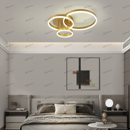 Lustra LED circular design auriu cu telecomanda, dimabila, 112W