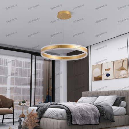 Candelabre & Cristale - Lustra LED circular design auriu cu telecomanda, dimabila, 124W
