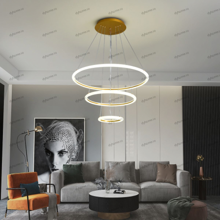 Candelabre & Cristale - Lustra LED circular design auriu cu telecomanda, dimabila, 138W