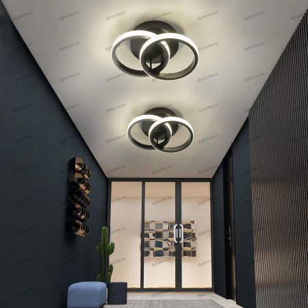 Aplice - Lustra LED circular design negru, 3 tipuri de lumina, 28W