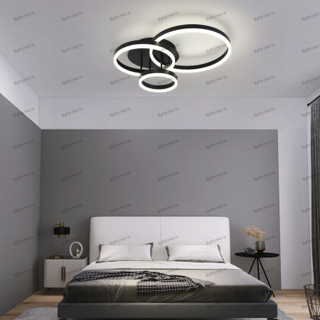 Lustra LED circular design negru cu telecomanda, dimabila, 112W
