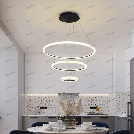Candelabre & Cristale - Lustra LED circular design negru cu telecomanda, dimabila, 138W
