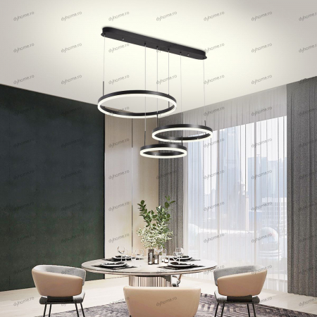 Candelabre & Cristale - Lustra LED circular design negru cu telecomanda, dimabila, 150W
