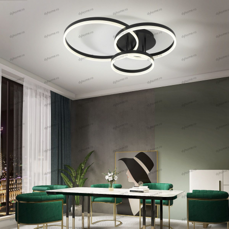 Lustra LED circular design negru cu telecomanda, dimabila, 154W