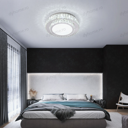 Candelabre & Cristale - Lustra LED cristal circular design Argint cu telecomanda, dimabila, Diametru 400 mm, 72W