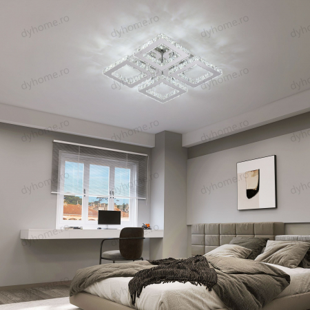 Candelabre & Cristale - Lustra LED cristal patrat design Argint cu telecomanda, dimabila, 96W